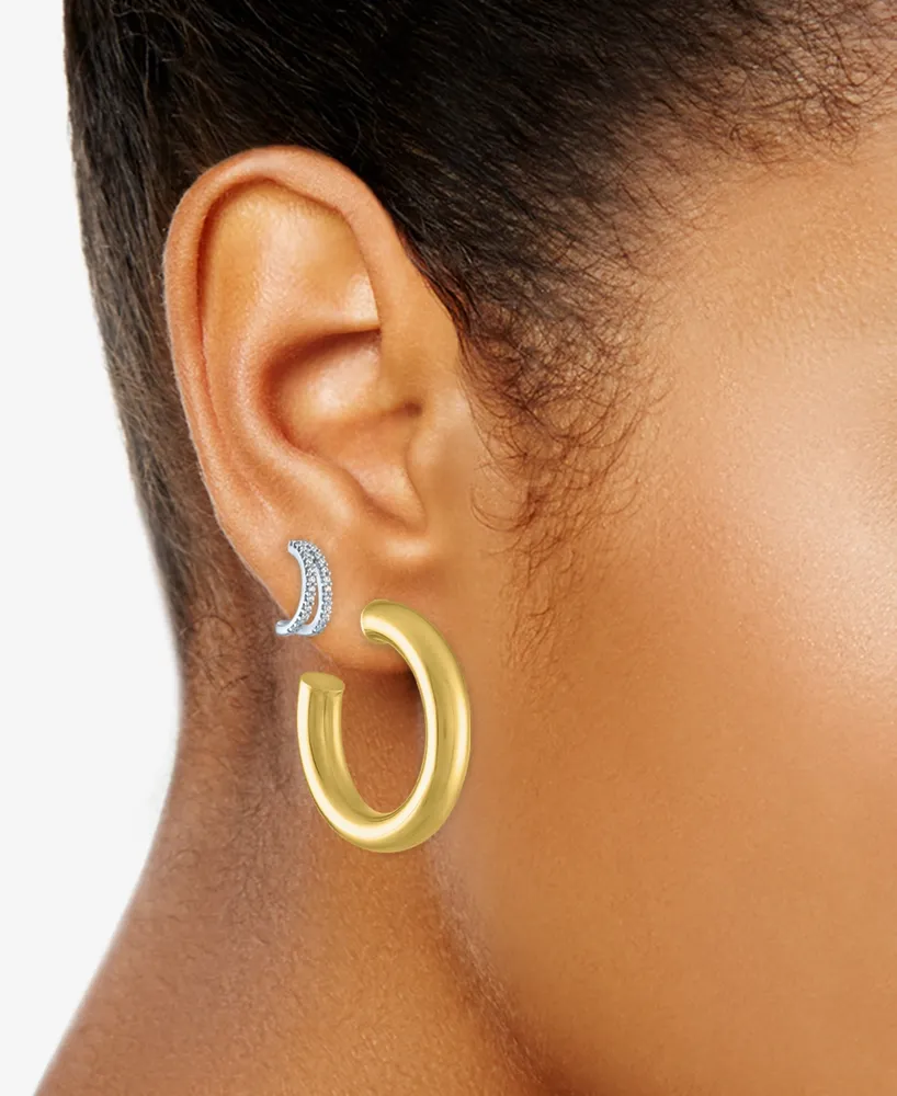2-Pc. Set Diamond & Polished Small Hoop Earrings in Sterling Silver & 14k Gold-Plate - Sterling Silver  k Gold