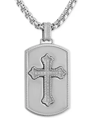Men's Diamond Cross Dog Tag 22" Pendant Necklace (1/10 ct. t.w.) in Stainless Steel