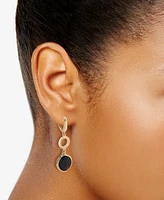 Onyx Circle Leverback Drop Earrings in 14k Gold