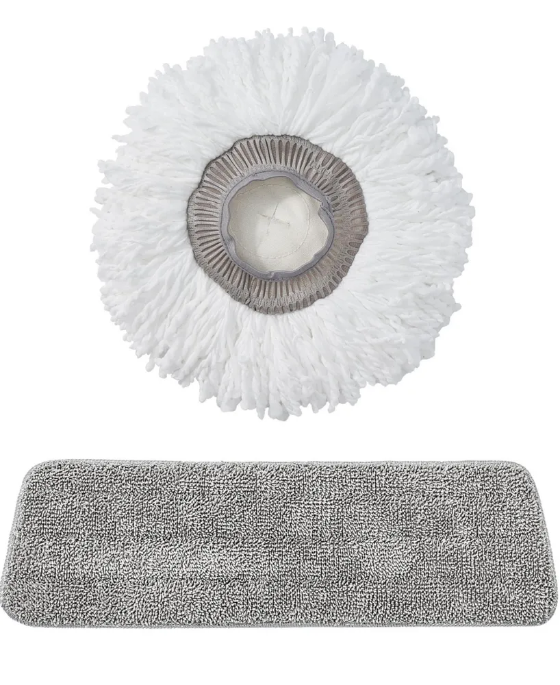 True & Tidy 1 Piece Round Mop Pad and 1 Piece Flat Mop Pad Replacement Set for Spray-360 Clean Everywhere Spray Mop Kit