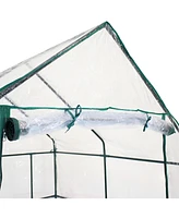 Portable Outdoor Grandeur Walk-In Greenhouse with 4 Steel Wire Shelves and Roll-Up Door - Clear