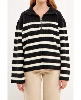 English Factory Women's Striped Half-Zip Sweater
