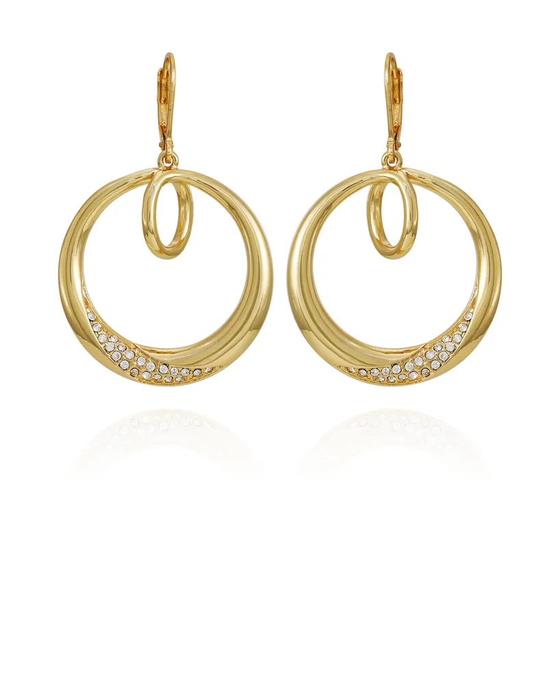Vince Camuto Gold-Tone Glass Stone Bold Hoop Drop Earrings