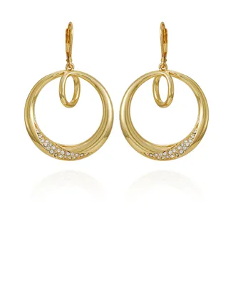 Vince Camuto Gold-Tone Glass Stone Bold Hoop Drop Earrings