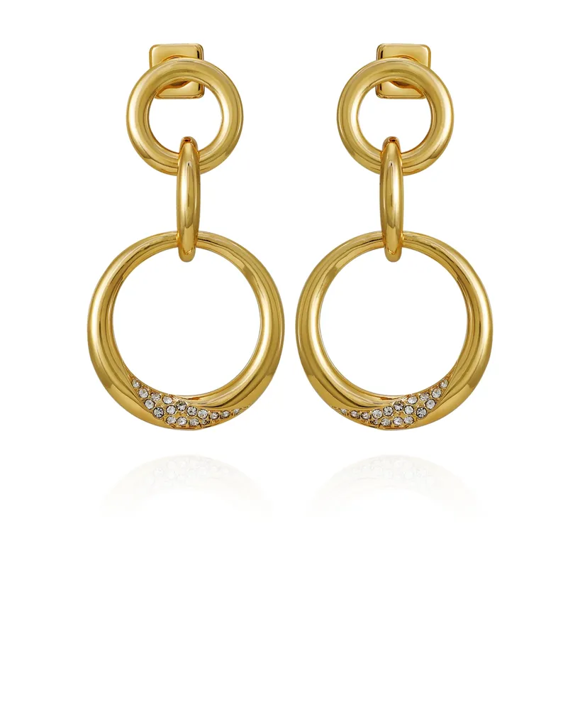 Vince Camuto Gold-Tone Glass Stone Bold Link Hoop Drop Earrings