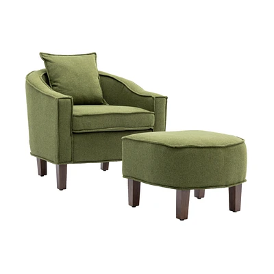 Streamdale Furniture Accent Chair With Ottoman, Mid Century Modern Barrel Chair Upholstered Club Tub Round Arms