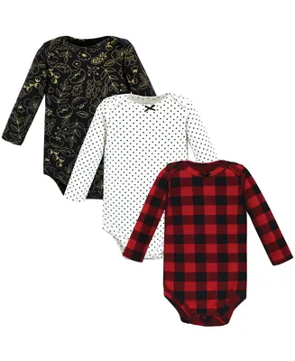 Hudson Baby Girls Cotton Long-Sleeve Bodysuits, Buffalo Plaid Gold, 3-Pack