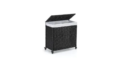 Laundry Hamper with Wheels and Lid-Black