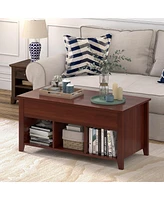Lift Top Coffee Table with Hidden Compartment and Storage Shelves