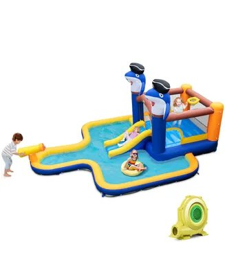 Inflatable Water Slide Park Bounce House Splash Pool Water Cannon with 735W Blower