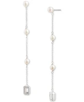 Lauren Ralph Lauren Freshwater Pearl (4mm) & Cubic Zirconia Linear Drop Earrings in Sterling Silver