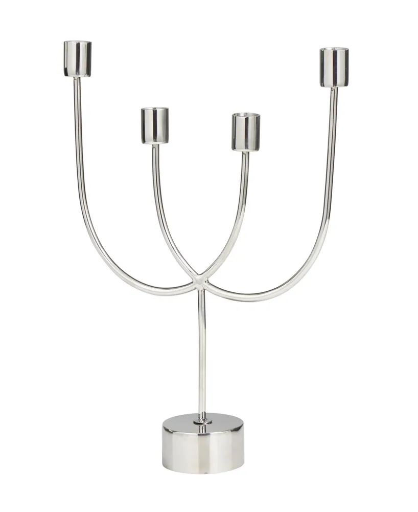 The Novogratz Silver Stainless Steel Metal Overlapping U-Shaped Candelabra with Round Elevated Base, 11" x 3" x 13"