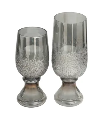 Glass Tinted Candle Holder with Textured Exterior 13" and 11" H, Set of 2