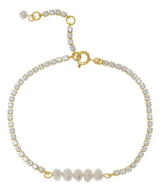 Macy's White Simulated Imitation Pearl Cubic Zirconia Tennis Bracelet