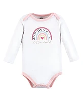 Hudson Baby Baby Girls Hudson Cotton Long-Sleeve Bodysuits, Modern Rainbow -Pack