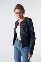 Furniq Uk Women's Genuine Leather Quilted Biker Jacket