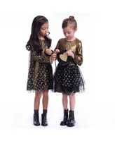 Imoga Collection Big Girls Rosaline FW23 Black Pleated Mesh & Mettalic Dress