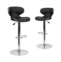 Emma+Oliver 2 Pack Contemporary Cozy Mid-Back Vinyl Adjustable Height Barstool With Chrome Base