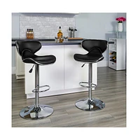 2 Pack Contemporary Cozy Mid-Back Vinyl Adjustable Height Barstool With Chrome Base