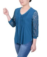Ny Collection Petite 3/4 Lace-Sleeve Knit Top