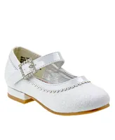 Josmo Toddler Dress Glitter Mary Jane Wedding Party Heels Flower Shoes with Hook and Loop Buckle