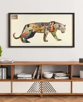 Empire Art Direct "The Jaguar" Dimensional Collage Framed Graphic Art Under Glass Wall Art, 25" x 48" x 1.4" - Multi