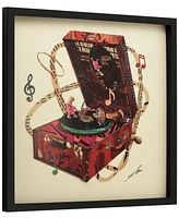 Empire Art Direct "Wind Up 78 "Hand-made dimensional music box art collage, under glass, encased on a black shadow box frame, 25" x 25" x 1.4"
