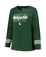 Women's Profile Green Michigan State Spartans Plus Triple Script Crew Neck Long Sleeve T-shirt