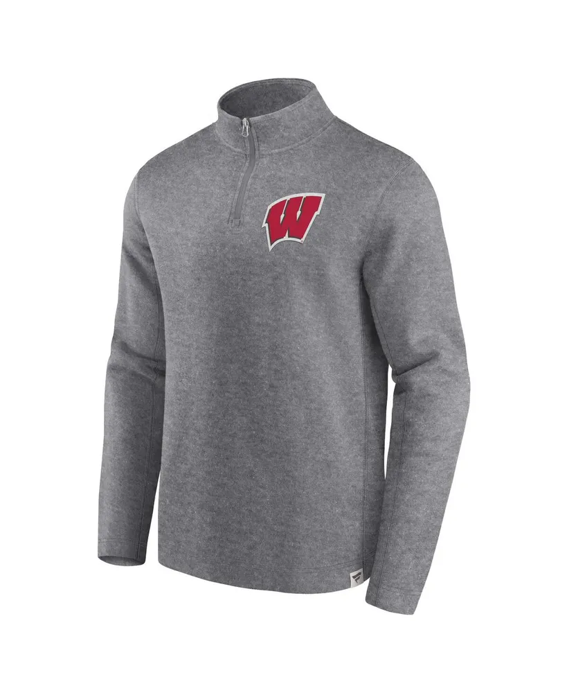 Men's Fanatics Heather Gray Distressed Wisconsin Badgers Vintage-Like Fleece Quarter-Zip Jacket