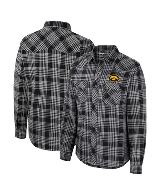 Men's Colosseum x Wrangler Black Iowa Hawkeyes Plaid Western Long Sleeve Full-Snap Shirt