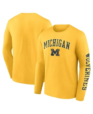 Men's Fanatics Maize Michigan Wolverines Distressed Arch Over Logo Long Sleeve T-shirt