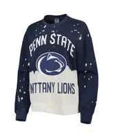 Women's Gameday Couture Navy Distressed v Penn State Nittany Lions Twice As Nice Faded Dip-Dye Pullover Long Sleeve Top