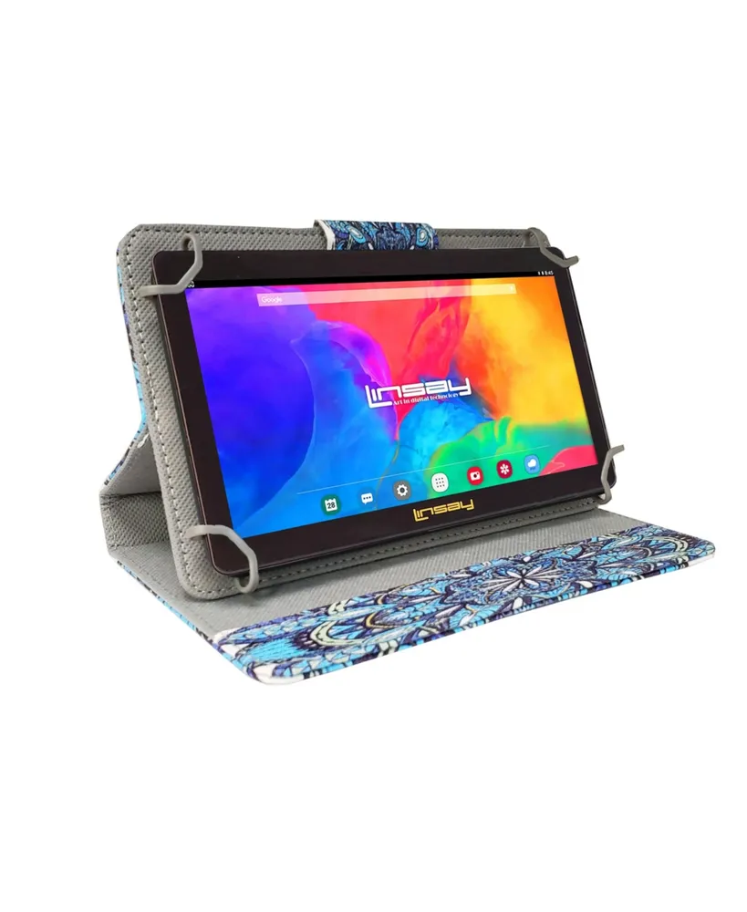 New Linsay 7" Tablet Bundle with Mandala Blue Case, Pop Holder and Pen Stylus 2GB Ram 64GB Newest Android 13