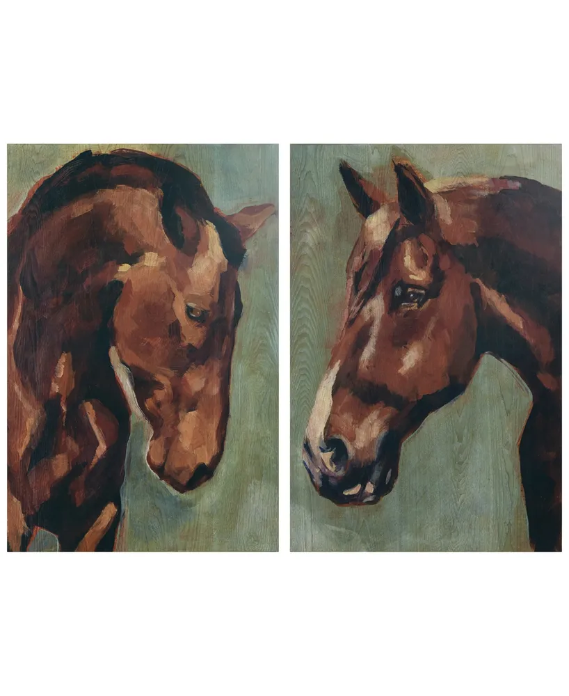 Empire Art Direct "Horse Portrait" Fine Giclee Printed Directly on Hand Finished Ash Wood Wall Art Set of 2, 36" x 24" x 1.5" Each