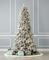 Seasonal Frosted Acadia 6.5' Pre-Lit Flocked Pe Mixed Pvc Full Tree with Metal Stand, 2409 Tips, 300 Changing Led Lights
