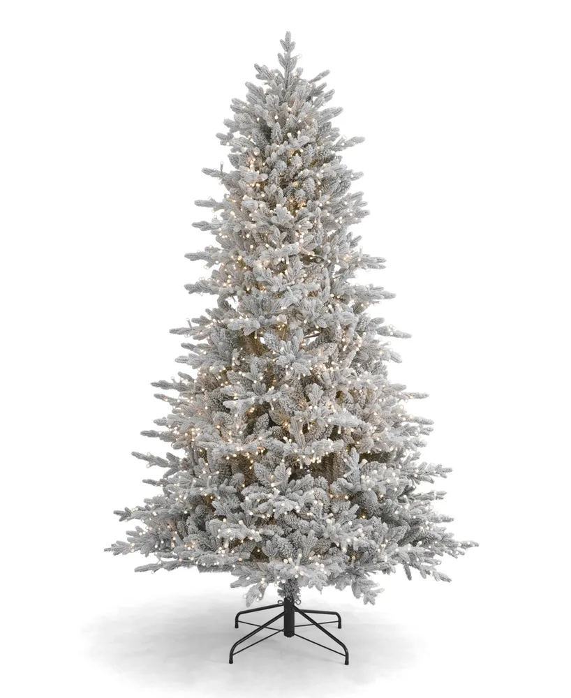 Seasonal Dandan Flocked Pine 7.5' Flocked Pe Mixed Pvc Tree with Metal Base, 3936 Tips, 2200 Lights, Ez-Connect, Remote, Storage Bag