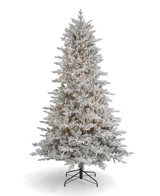 Seasonal Dandan Flocked Pine 7.5' Flocked Pe Mixed Pvc Tree with Metal Base, 3936 Tips, 2200 Lights, Ez-Connect, Remote, Storage Bag