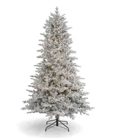 Seasonal Dandan Flocked Pine 7.5' Flocked Pe Mixed Pvc Tree with Metal Base, 3936 Tips, 2200 Lights, Ez-Connect, Remote, Storage Bag