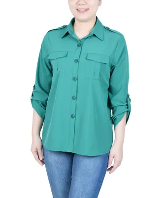 Ny Collection Petite 3/4 Sleeve Roll Tab Utility Blouse