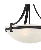 Regency Hill Marmelized Black Metal Pendant Chandelier 20" Wide Modern Marbleized Glass Bowl Shade Fixture for Dining Room House Foyer Entryway Kitche