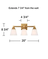 Mencino-Opal Modern Wall Mount Light Warm Brass Gold Metal Hardwired 20" Wide 3-Light Vanity Fixture Etched White Glass Shades for Bathroom Over Mirro