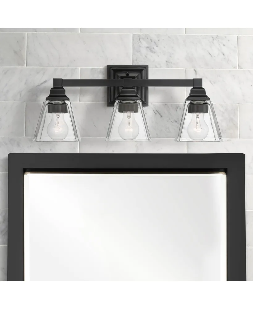 Mencino Modern Wall Sconce Lighting Black Steel Hardwired 20" 3-Light Fixture Clear Glass Square Shade for Bathroom Bedroom Vanity Mirror House Living