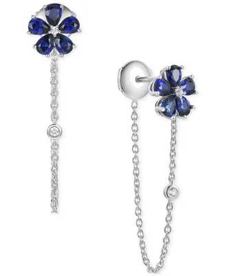 Lab-Grown Emerald (1-1/4 ct. t.w.) & Lab-Grown White Sapphire (1/20 ct. t.w.) Flower Front & Back Drop Earrings in 14k Gold