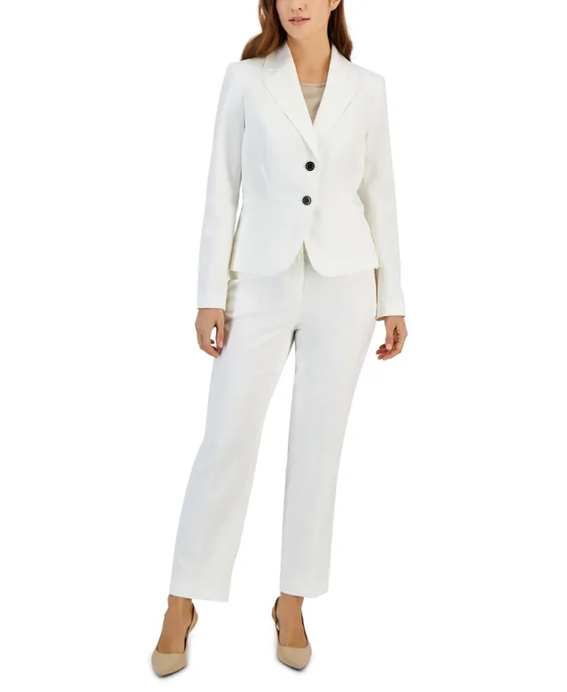 Le Suit Herringbone Single Button Blazer & Straight Leg, Mid-Rise