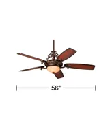 Casa Vieja 56" Casa Esperanza Vintage Indoor Ceiling Fan with Light Led Remote Control Dimmable Antique Bronze Gold Shaded Teak Blades for House Bedro