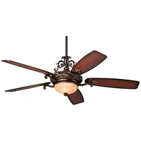 Casa Vieja 56" Casa Esperanza Vintage Indoor Ceiling Fan with Light Led Remote Control Dimmable Antique Bronze Gold Shaded Teak Blades for House Bedro