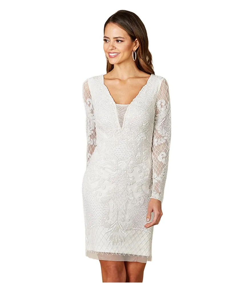 Lara Women's Carla Long Sleeve Beaded Lace Mini Dress