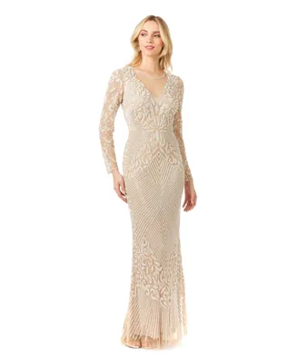 Lara Women's - Fitted Long Sleeve Beaded Gown