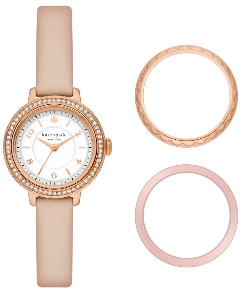 kate spade new york Women's Morningside Three Hand Pink Pro-Planet Leather Watch 28mm Gift Set