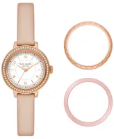 kate spade new york Women's Morningside Three Hand Pink Pro-Planet Leather Watch 28mm Gift Set